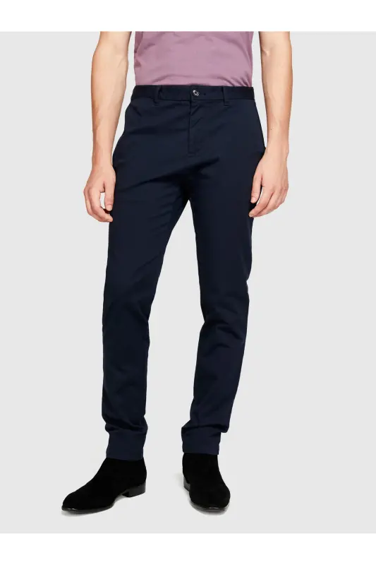 Erkek Lacivert Slim Fit Esnek Chino Pantolon - Lacivert - 5