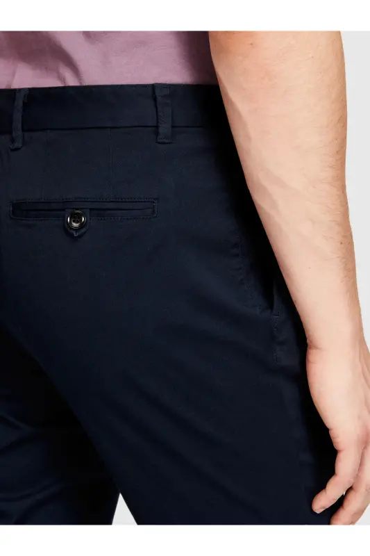 Erkek Lacivert Slim Fit Esnek Chino Pantolon - Lacivert - 6
