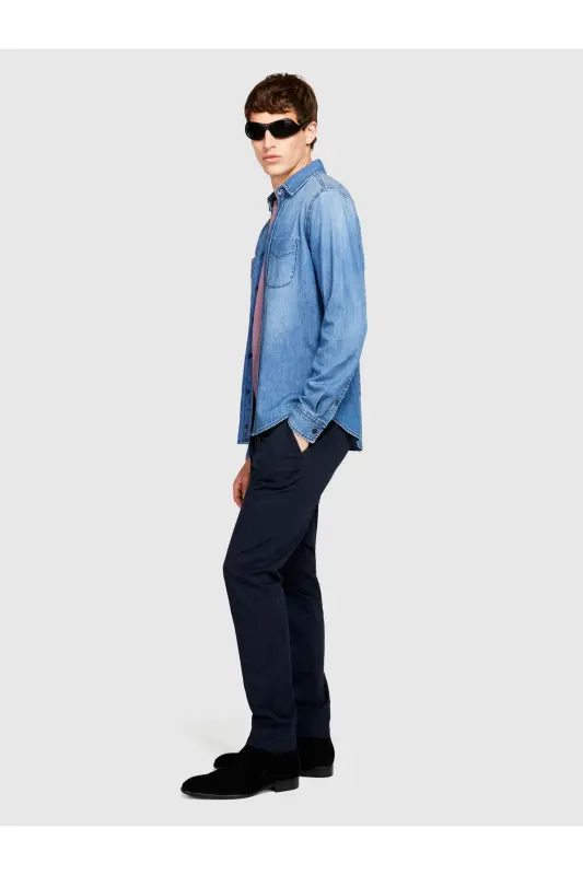 Erkek Lacivert Slim Fit Esnek Chino Pantolon-Lacivert - 3