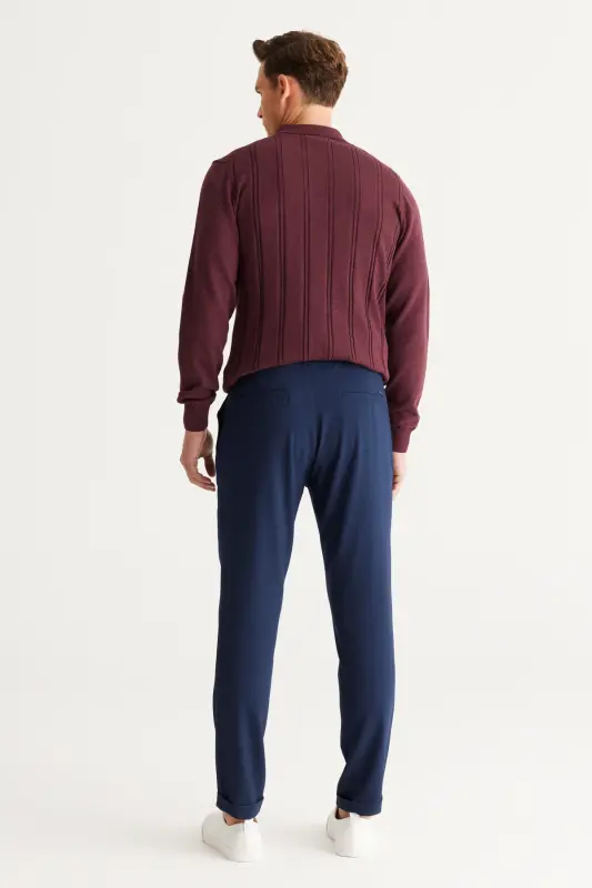 Erkek Lacivert Diz İzi Yapmayan Beli Bağlamalı Yan Cepli Jogger Pantolon Slim Fit Rahat Kesim-Lacivert - 8