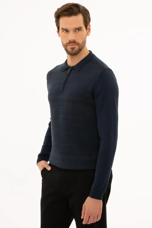 Erkek Lacivert Slim Fit Triko Kazak G021SZ0TK.000.1156711 - Lacivert - 3