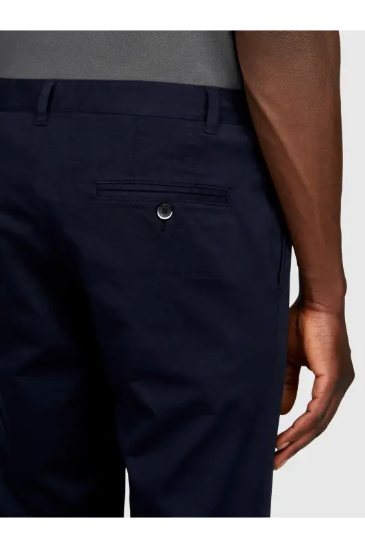 Erkek Lacivert Slim Fit Vintage Efekt Chino Pantolon-Lacivert - 6