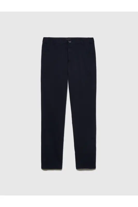 Erkek Lacivert Slim Fit Vintage Efekt Chino Pantolon-Lacivert - 2