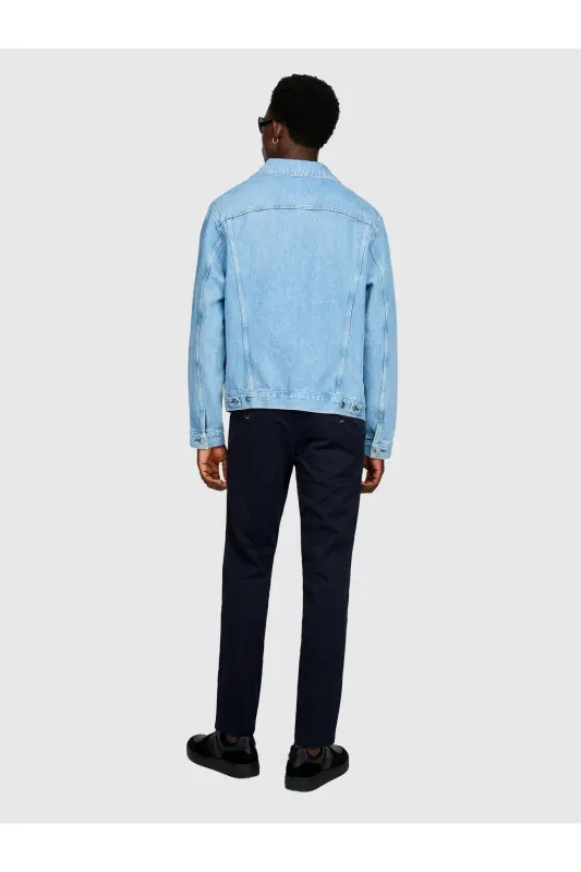 Erkek Lacivert Slim Fit Vintage Efekt Chino Pantolon-Lacivert - 4