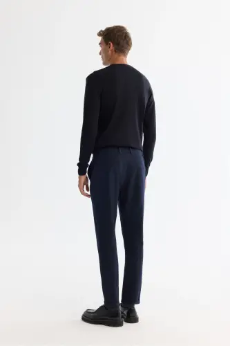 Erkek Lacivert Yanı Lastikli Bi-Stretch Kolay Ütülenen Chino Slim Fit Pantolon B003037 - Lacivert - 3