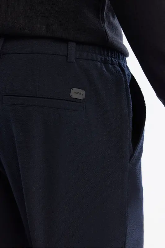 Erkek Lacivert Yanı Lastikli Bi-Stretch Kolay Ütülenen Chino Slim Fit Pantolon B003037 - Lacivert - 5