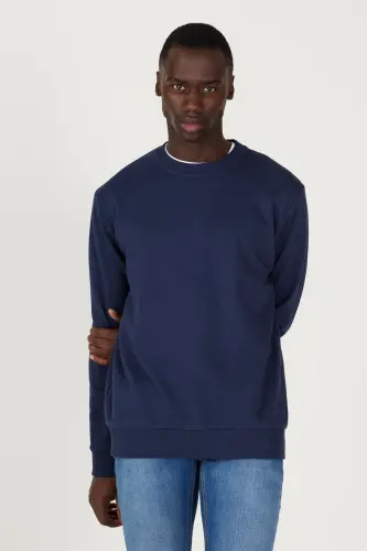 Erkek Lacivert Standart Fit Normal Kesim Bisiklet Yaka 3 Iplik Pamuklu Sweatshirt - Lacivert - AC&CO / ALTINYILDIZ CLASSICS (1)