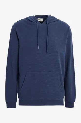 Erkek Lacivert Standart Fit Normal Kesim Kapüşonlu Dokulu Cepli Sweatshirt - Lacivert - 7