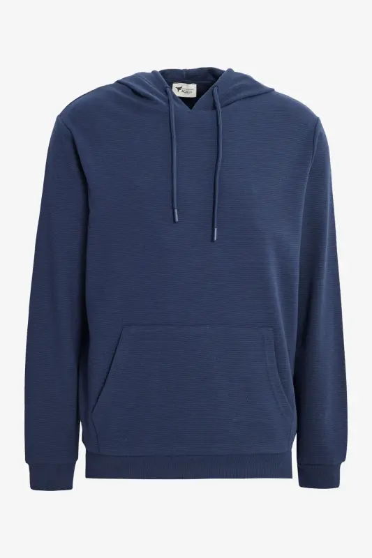 Erkek Lacivert Standart Fit Normal Kesim Kapüşonlu Dokulu Cepli Sweatshirt - Lacivert - 7