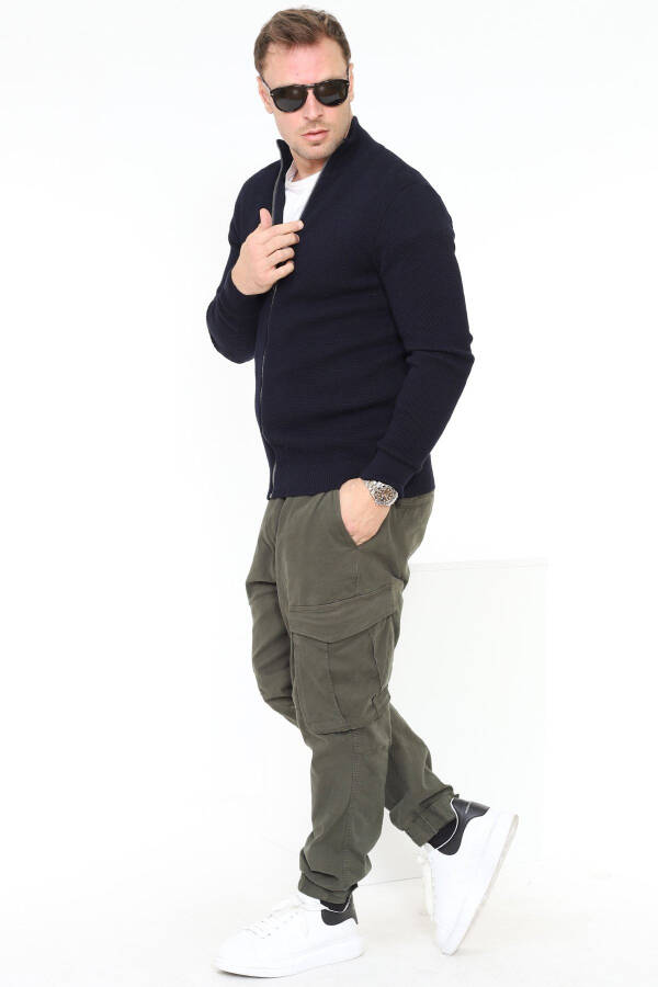 Erkek Lacivert Stutgard Organik Pamuk Fermuarlı Triko Kazak Hırka-LACİVERT - 2