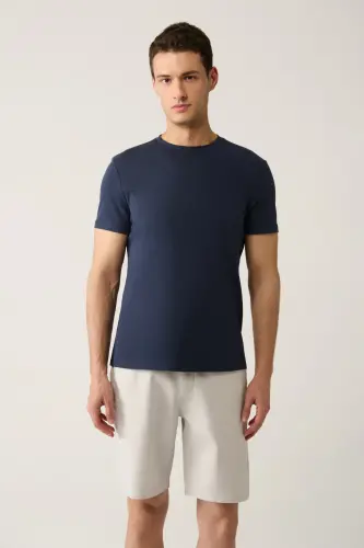 Erkek Lacivert Basic Pamuklu T-shirt E001000-Lacivert 