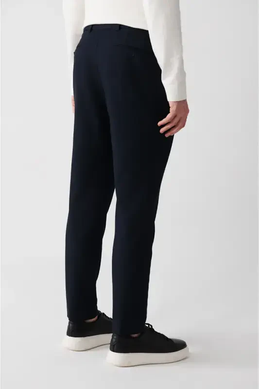 Erkek Lacivert Beli Lastikli Yan Cepli Gofreli Pantolon A32Y3222 - 5