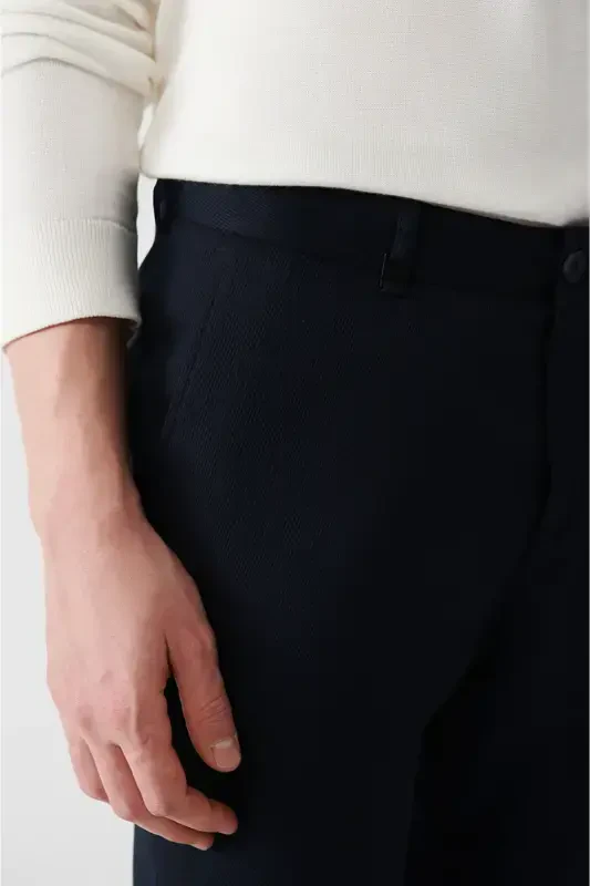 Erkek Lacivert Beli Lastikli Yan Cepli Gofreli Pantolon A32Y3222 - 6