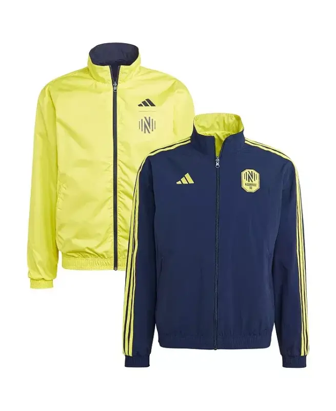 Men's Navy and Yellow Nashville SC 2023 On-Field Anthem Full-Zip Reversible Team Jacket - Navy, Yellow - 2
