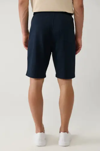 Erkek Lacivert Yandan Cepli Örme Pamuklu 2 İplik Günlük Relaxed Fit Şort E003602-Lacivert - 4