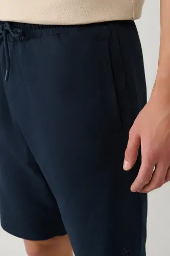 Erkek Lacivert Yandan Cepli Örme Pamuklu 2 İplik Günlük Relaxed Fit Şort E003602-Lacivert - 6
