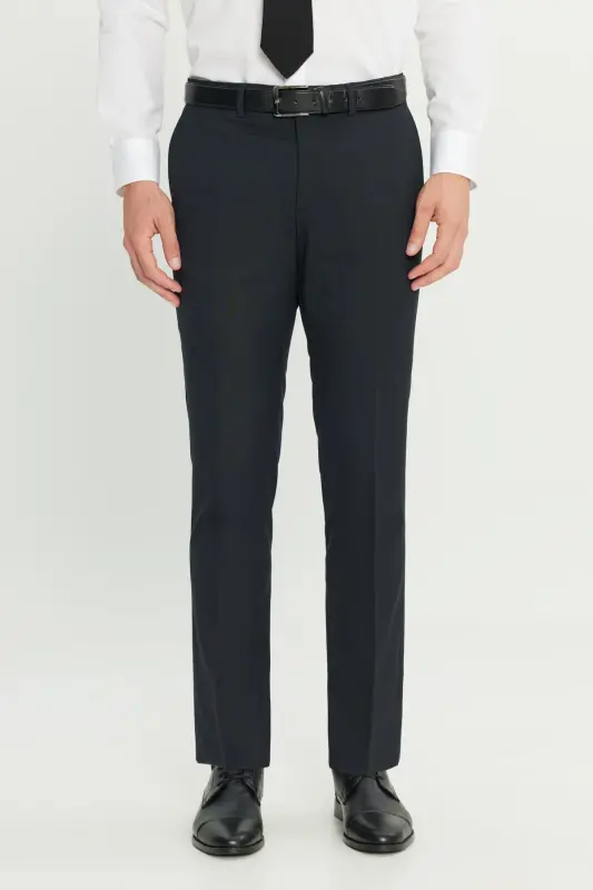 Erkek Lacivert Yünlü Slim Fit Dar Kesim Yan Cep Klasik Pantolon-Lacivert - ALTINYILDIZ CLASSICS
