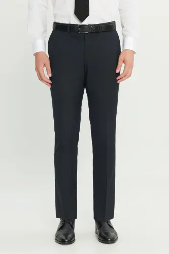 Erkek Lacivert Yünlü Slim Fit Dar Kesim Yan Cep Klasik Pantolon-Lacivert - 1