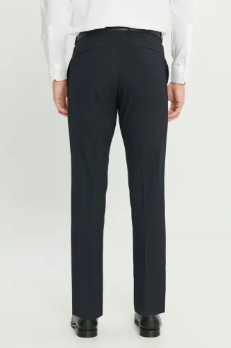 Erkek Lacivert Yünlü Slim Fit Dar Kesim Yan Cep Klasik Pantolon-Lacivert - 6