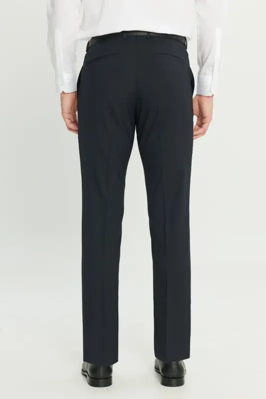 Erkek Lacivert Yünlü Slim Fit Dar Kesim Yan Cep Klasik Pantolon-Lacivert - 6