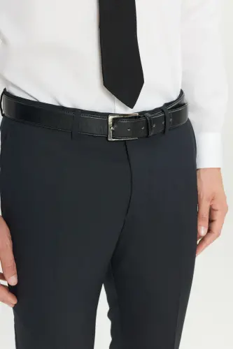 Erkek Lacivert Yünlü Slim Fit Dar Kesim Yan Cep Klasik Pantolon-Lacivert - 5