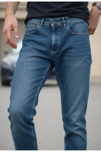 Erkek Likralı Denim Regular Fit Jeans - Açık Mavi 