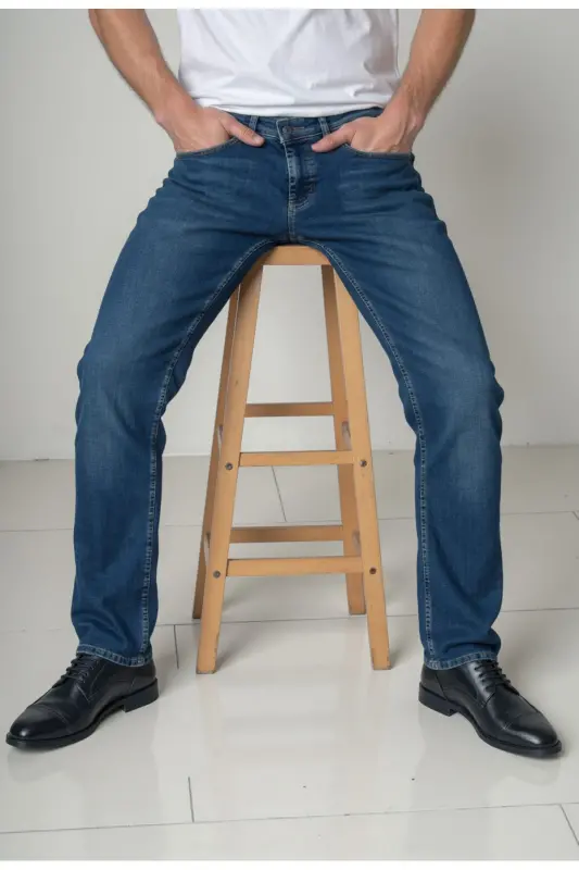Erkek Likralı Denim Regular Fit Jeans - Açık Mavi - 5