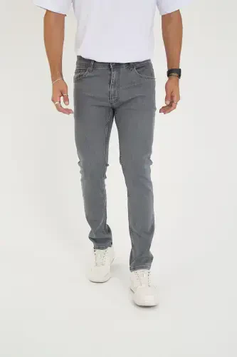 Erkek Likralı Denim Regular Fit Jeans-Gri - 1