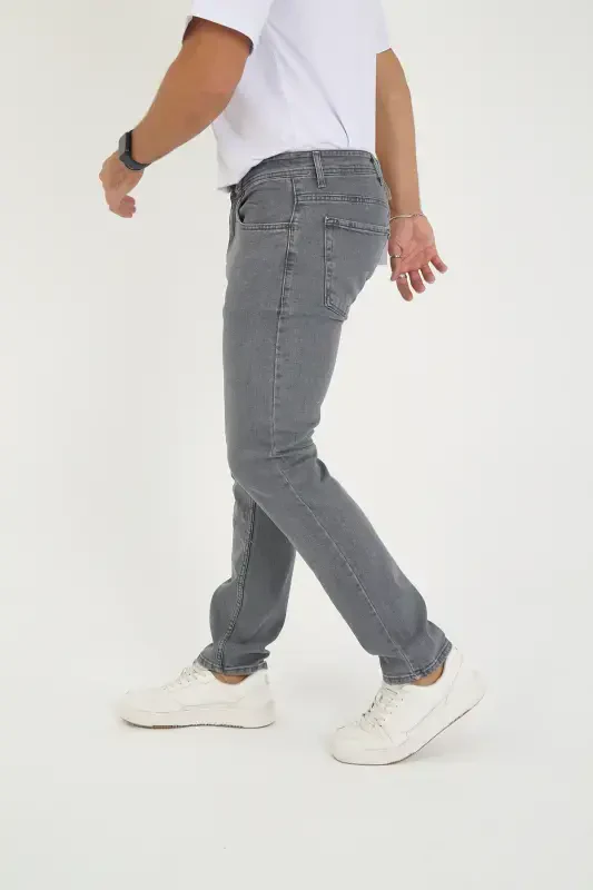 Erkek Likralı Denim Regular Fit Jeans-Gri - 4