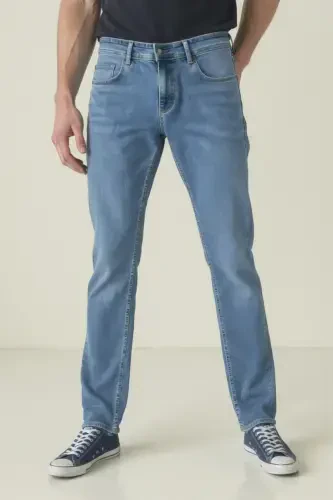 Erkek Likralı Denim Regular Fit Jeans-Buz Mavi - 2