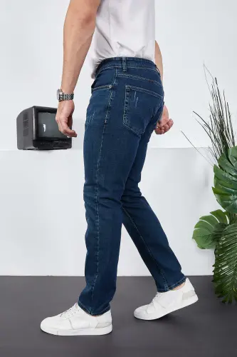 Erkek Likralı Denim Regular Fit Jeans - Tırnaklı Mavi - 5