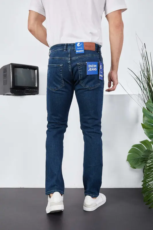 Erkek Likralı Denim Regular Fit Jeans - Tırnaklı Mavi - 6