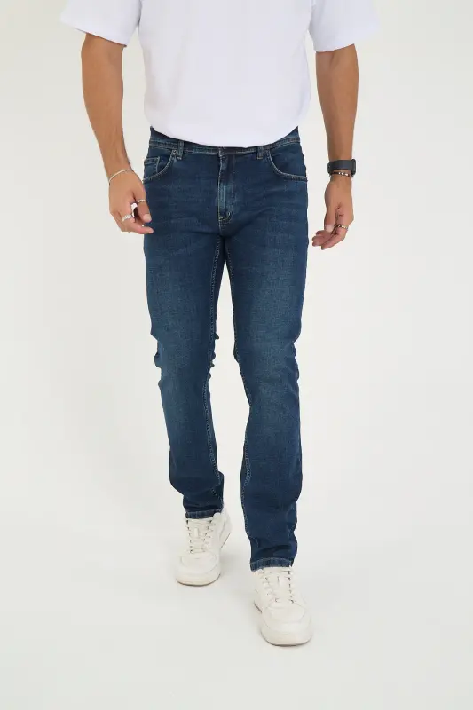 Erkek Likralı Denim Regular Fit Jeans - Tırnaksız Mavi - 2