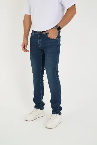 Erkek Likralı Denim Regular Fit Jeans - Tırnaksız Mavi - 3