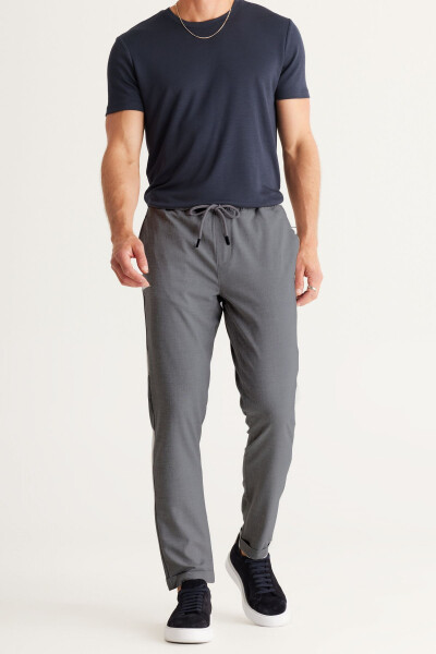 Erkek Likralı Rahat Dokuma Kumaş Jogger Pantolon - GRİ - 2