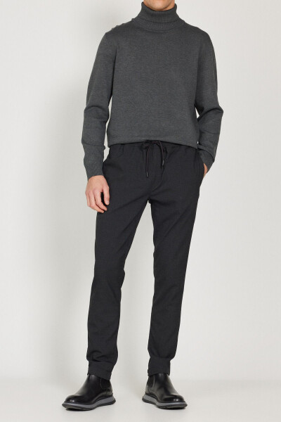 Erkek Likralı Rahat Dokuma Kumaş Jogger Pantolon - FÜME - 4