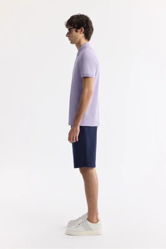 Erkek Lila Kıvrılmaz Polo Yaka %100 Pamuk Basic Regular Fit T-Shirt B001032 - Lila - 3