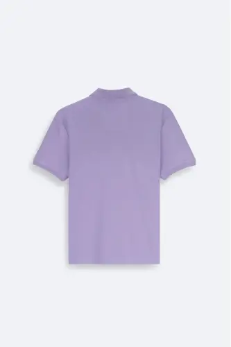 Erkek Lila Kıvrılmaz Polo Yaka %100 Pamuk Basic Regular Fit T-Shirt B001032 - Lila - 8