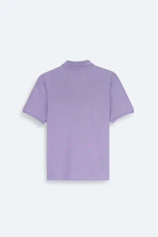 Erkek Lila Kıvrılmaz Polo Yaka %100 Pamuk Basic Regular Fit T-Shirt B001032 - Lila - 8