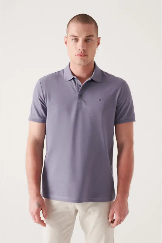 Erkek Lila Basic Pamuklu Polo Yaka T-shirt E001004-Lila - 1