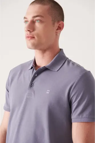 Erkek Lila Basic Pamuklu Polo Yaka T-shirt E001004-Lila - 2