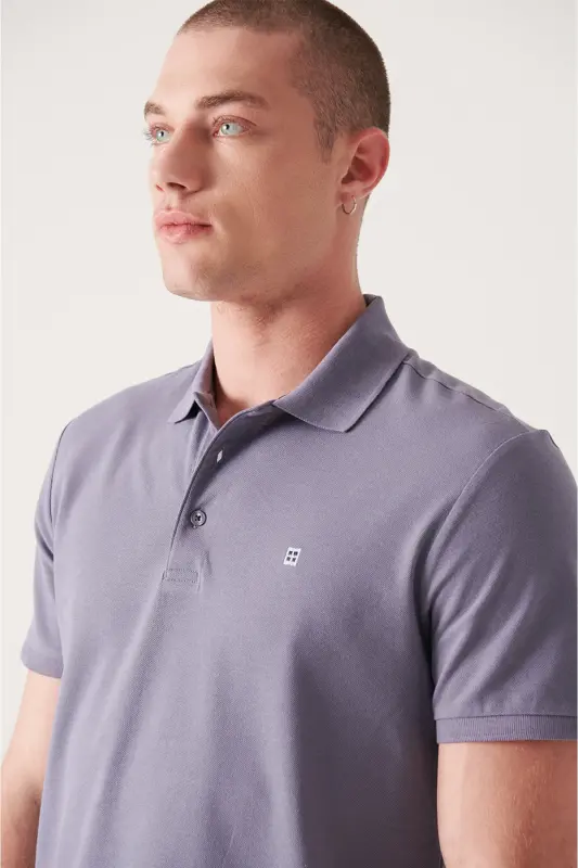 Erkek Lila Basic Pamuklu Polo Yaka T-shirt E001004-Lila - 2