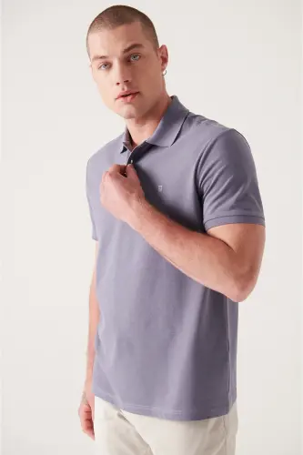 Erkek Lila Basic Pamuklu Polo Yaka T-shirt E001004-Lila - 3