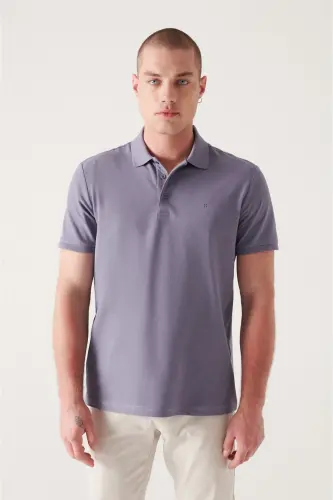 Erkek Lila Basic Pamuklu Polo Yaka T-shirt E001004-Lila 