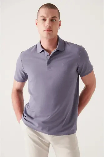 Erkek Lila Basic Pamuklu Polo Yaka T-shirt E001004-Lila - 5