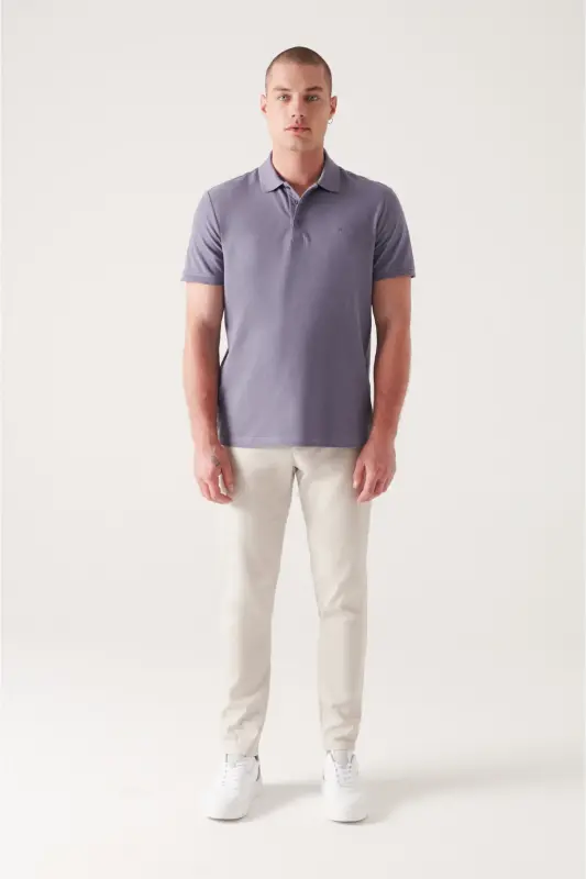 Erkek Lila Basic Pamuklu Polo Yaka T-shirt E001004-Lila - 6