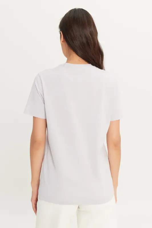 Erkek Lila Slim Fit Dar Kesim %100 Pamuk Bisiklet Yaka Basic Tişört-Lila - 10