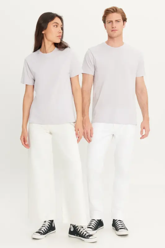 Erkek Lila Slim Fit Dar Kesim %100 Pamuk Bisiklet Yaka Basic Tişört-Lila - 5