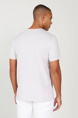 Erkek Lila Slim Fit Dar Kesim %100 Pamuk Bisiklet Yaka Basic Tişört-Lila - 11