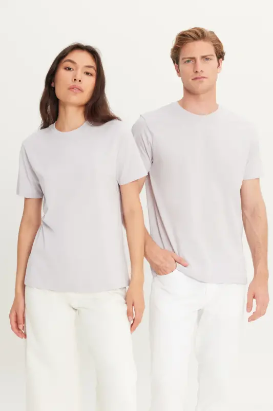 Erkek Lila Slim Fit Dar Kesim %100 Pamuk Bisiklet Yaka Basic Tişört-Lila - 2